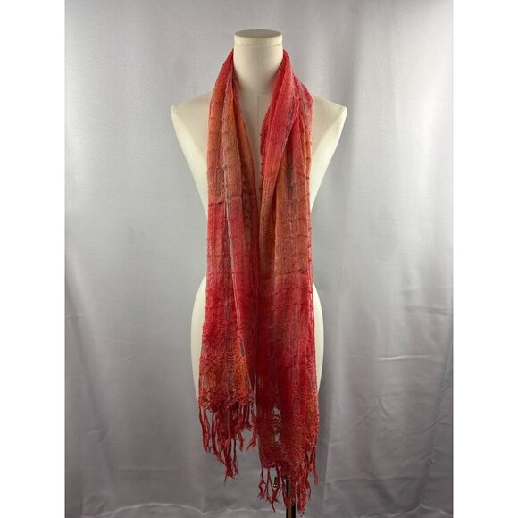 Women’s Orange, Pink, & Salmon Knit & Mesh Scarf - Picture 1 of 6
